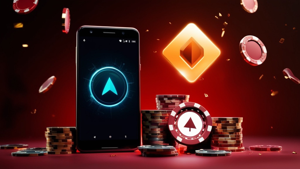 Telefono Android con simbolo APK e atmosfera da casinò