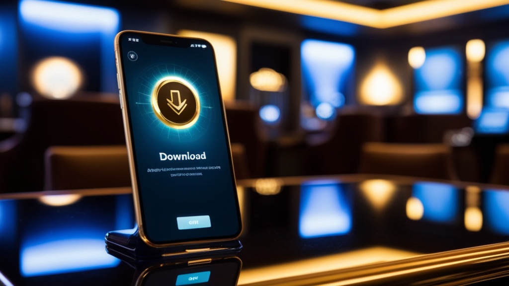 Smartphone su tavolo da casino con schermata di download app