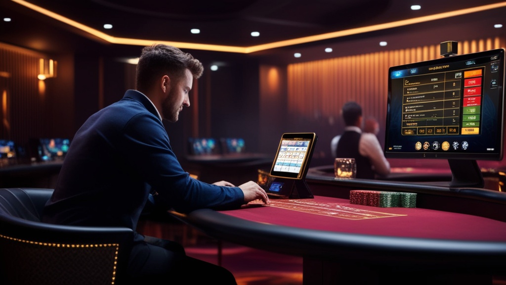 Giocatore che controlla bonus e requisiti davanti a un tavolo live